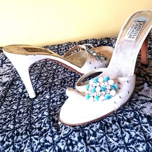 Italian white leather stones & crsyal sandals
